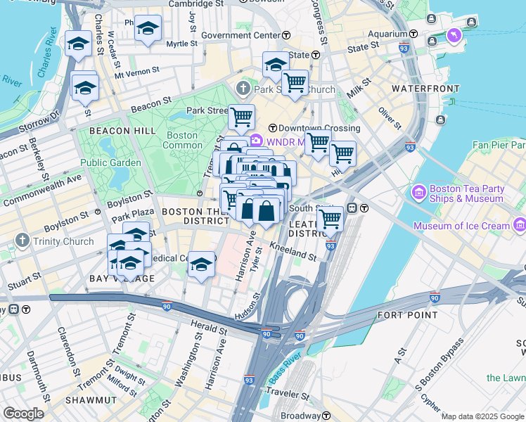 map of restaurants, bars, coffee shops, grocery stores, and more near 8 Harrison Avenue in Boston