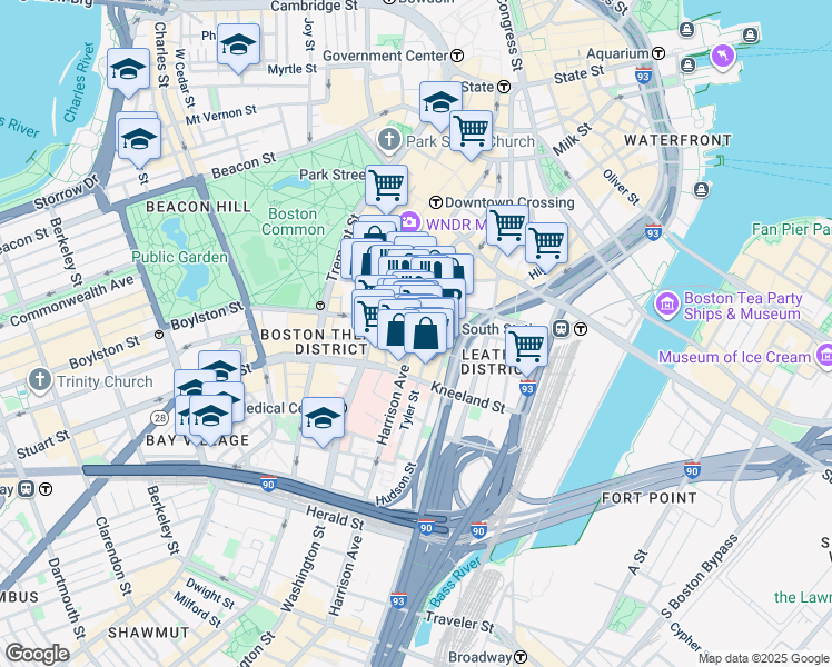 map of restaurants, bars, coffee shops, grocery stores, and more near 8 Harrison Avenue in Boston