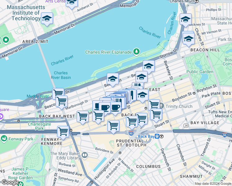 map of restaurants, bars, coffee shops, grocery stores, and more near 319 Public Alley 417 in Boston