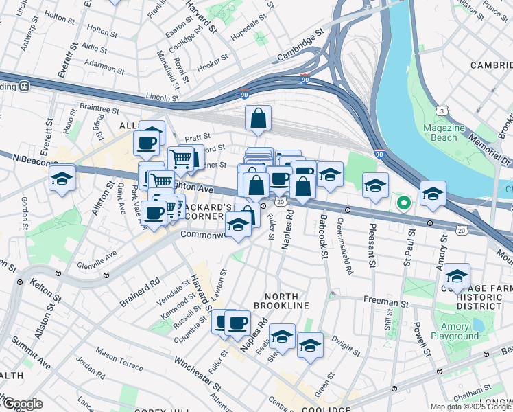 map of restaurants, bars, coffee shops, grocery stores, and more near in Boston