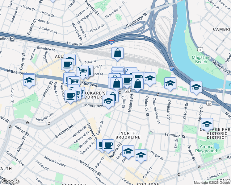 map of restaurants, bars, coffee shops, grocery stores, and more near in Boston