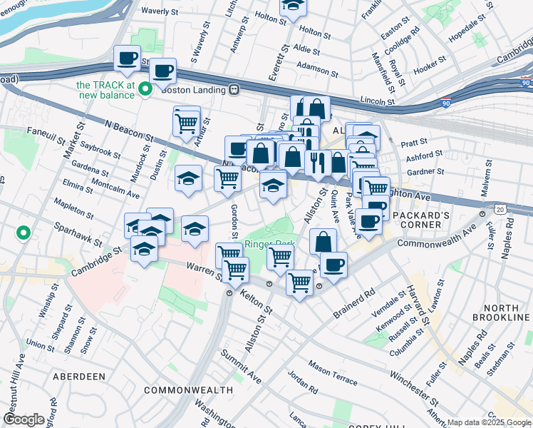 map of restaurants, bars, coffee shops, grocery stores, and more near 1 Islington Street in Boston