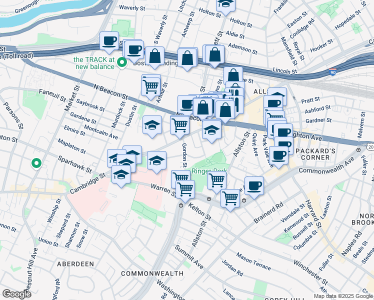 map of restaurants, bars, coffee shops, grocery stores, and more near in Boston