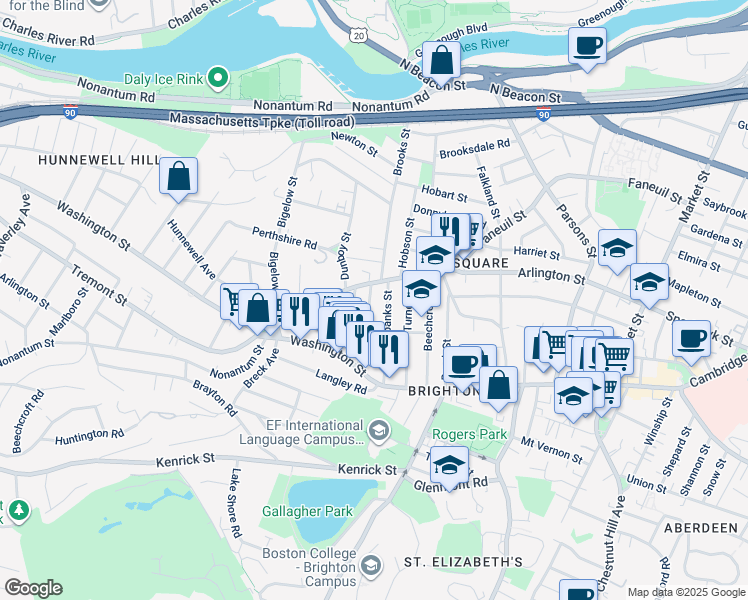 map of restaurants, bars, coffee shops, grocery stores, and more near in Boston
