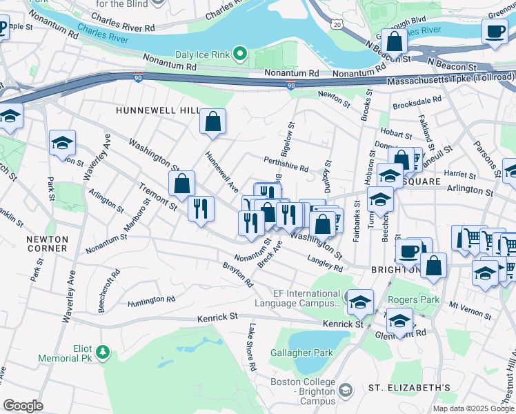 map of restaurants, bars, coffee shops, grocery stores, and more near 14-16 Champney Street in Boston