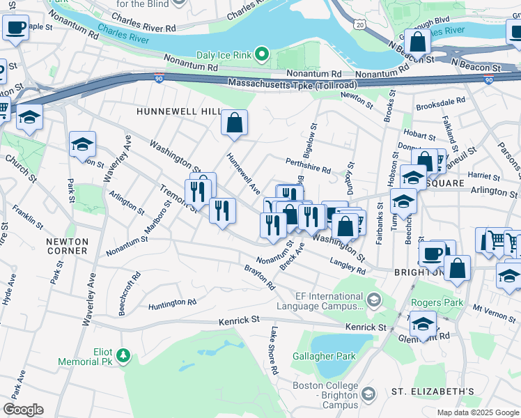 map of restaurants, bars, coffee shops, grocery stores, and more near 14 Atkins Street in Boston