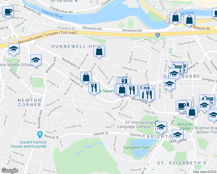 map of restaurants, bars, coffee shops, grocery stores, and more near 14 Atkins Street in Boston