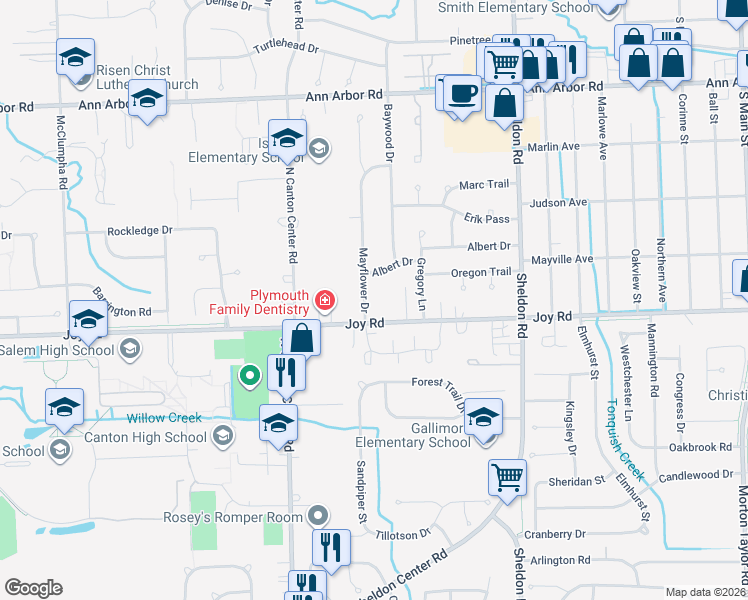 map of restaurants, bars, coffee shops, grocery stores, and more near 8914 Mayflower Drive in Plymouth