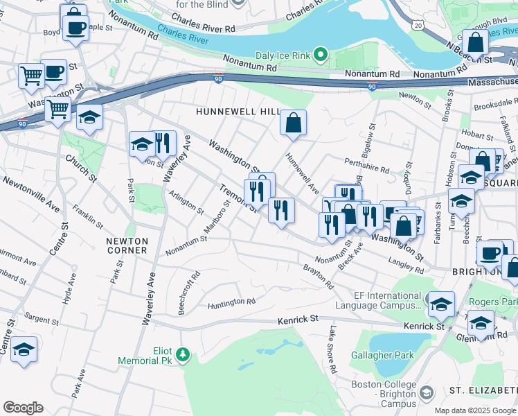 map of restaurants, bars, coffee shops, grocery stores, and more near 133 Tremont Street in Boston