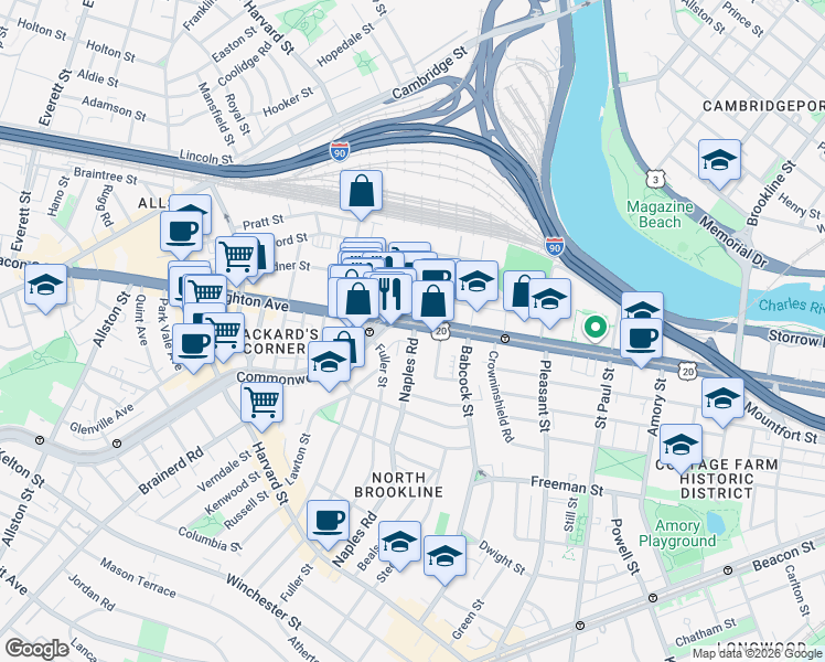 map of restaurants, bars, coffee shops, grocery stores, and more near 808 Commonwealth Avenue in Boston