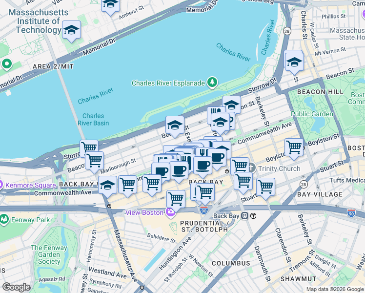 map of restaurants, bars, coffee shops, grocery stores, and more near 319 Public Alley 417 in Boston