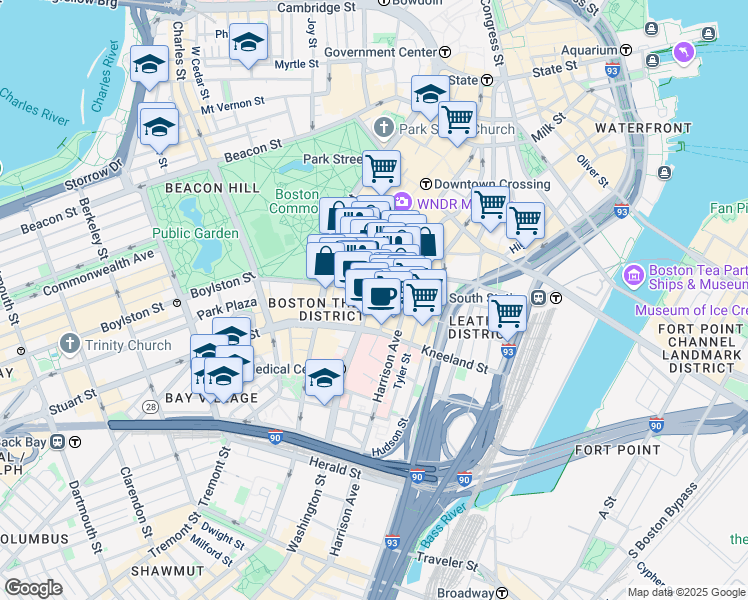 map of restaurants, bars, coffee shops, grocery stores, and more near 660 Washington Street in Boston