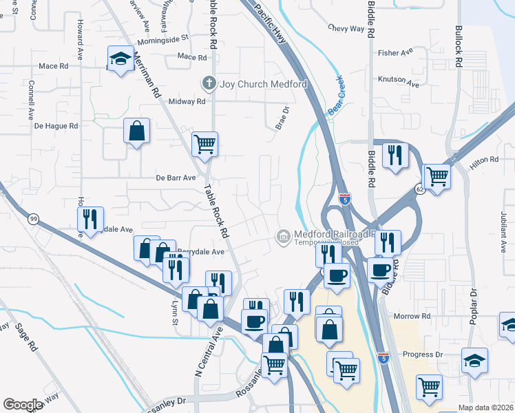 map of restaurants, bars, coffee shops, grocery stores, and more near 700 Swing Ln in Medford