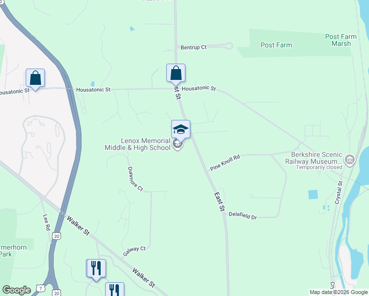 map of restaurants, bars, coffee shops, grocery stores, and more near 197 East Street in Lenox