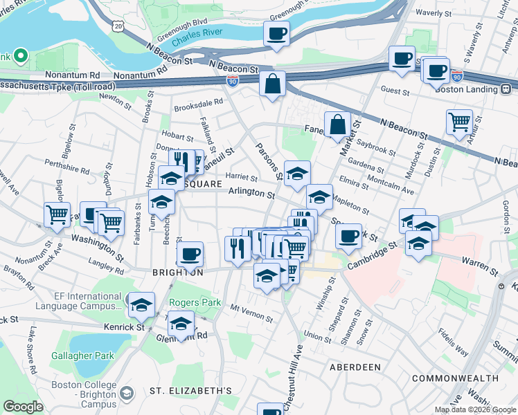 map of restaurants, bars, coffee shops, grocery stores, and more near 49 Bennett Street in Boston