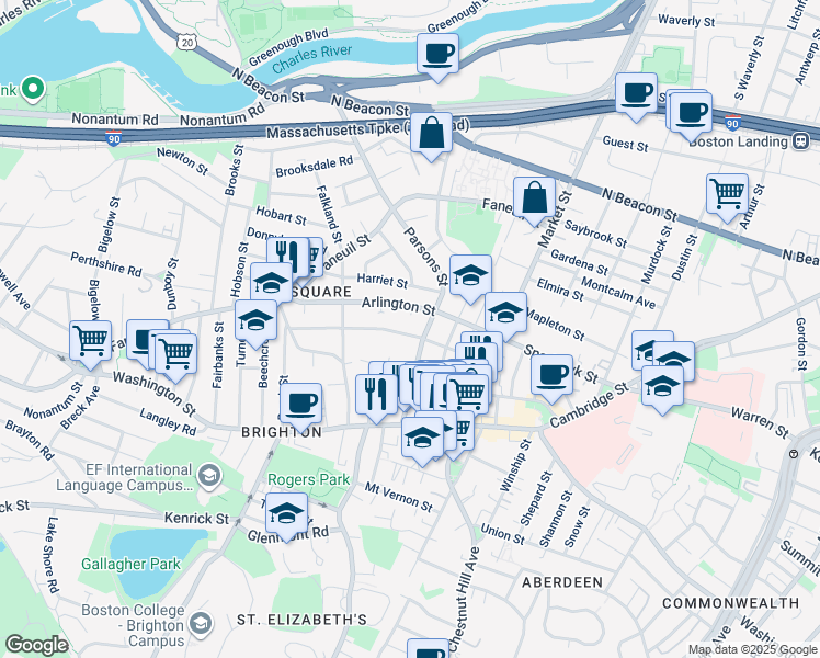 map of restaurants, bars, coffee shops, grocery stores, and more near 49 Bennett Street in Boston