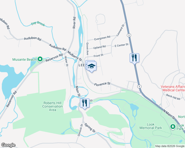 map of restaurants, bars, coffee shops, grocery stores, and more near 20 Florence Street in Northampton