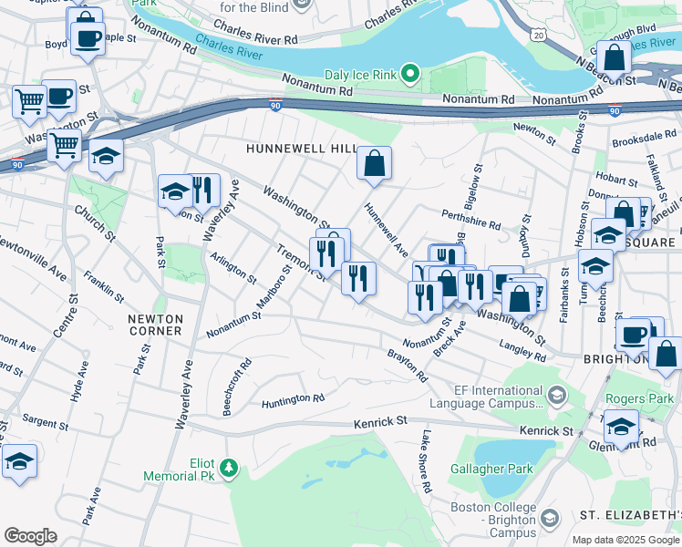 map of restaurants, bars, coffee shops, grocery stores, and more near 121 Tremont Street in Boston