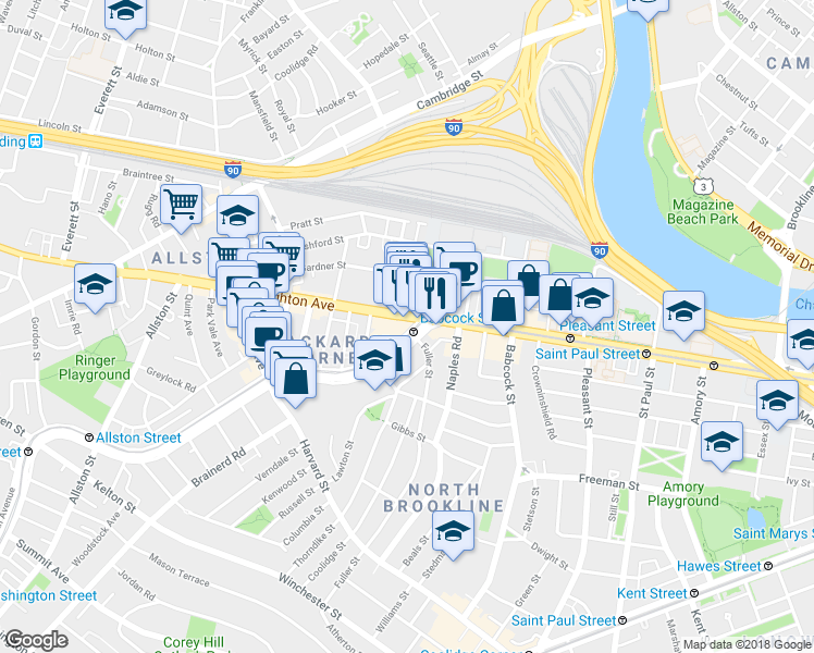 map of restaurants, bars, coffee shops, grocery stores, and more near in Boston