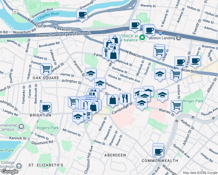 map of restaurants, bars, coffee shops, grocery stores, and more near in Boston