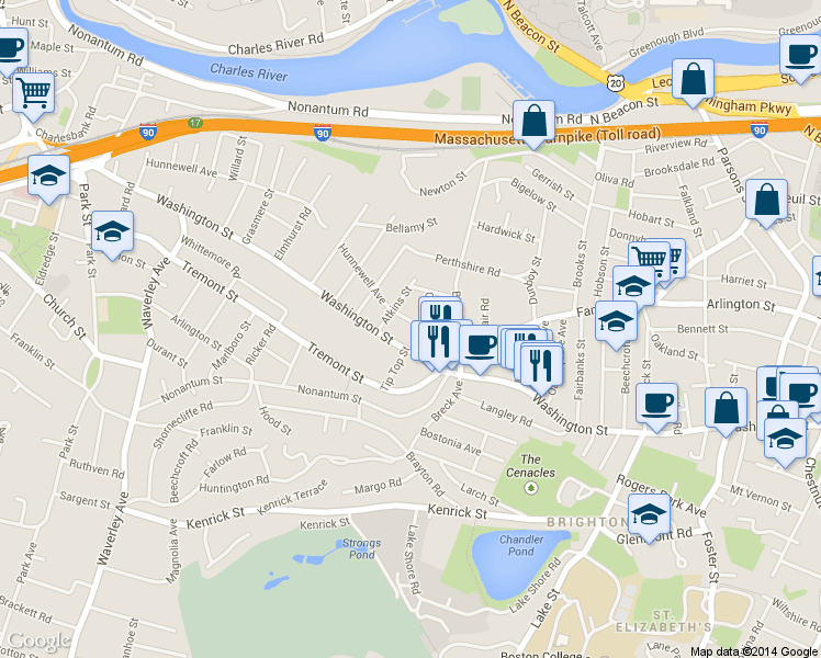 map of restaurants, bars, coffee shops, grocery stores, and more near 14-16 Champney Street in Boston