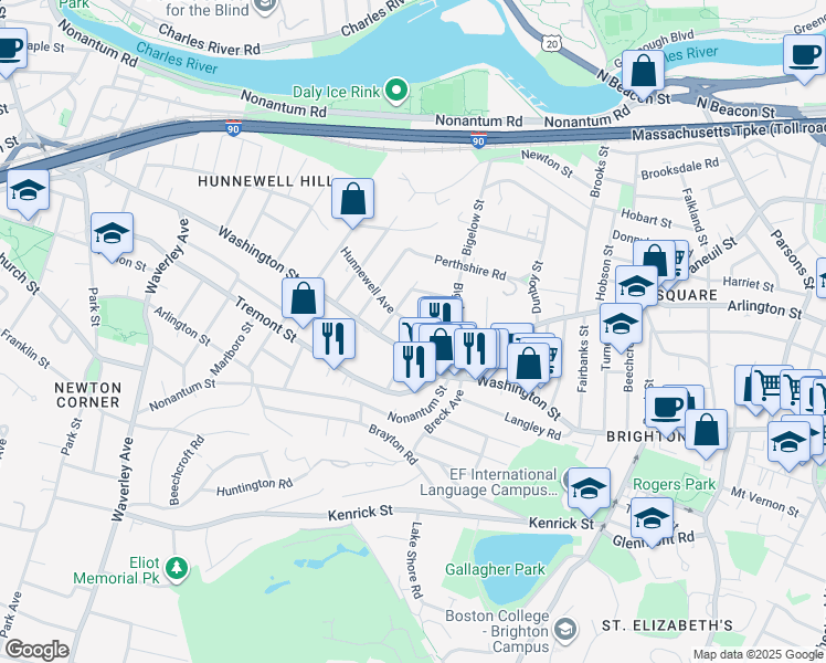 map of restaurants, bars, coffee shops, grocery stores, and more near 14-16 Champney Street in Boston