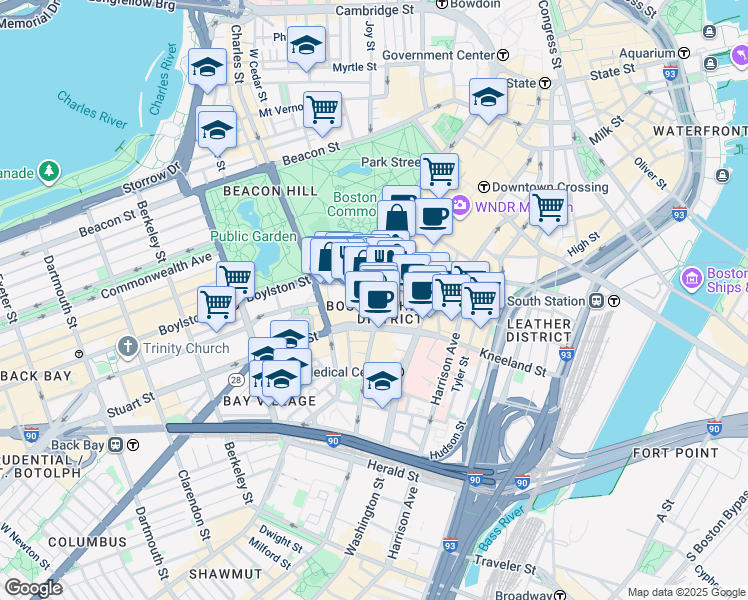 map of restaurants, bars, coffee shops, grocery stores, and more near 80 Boylston Street in Boston