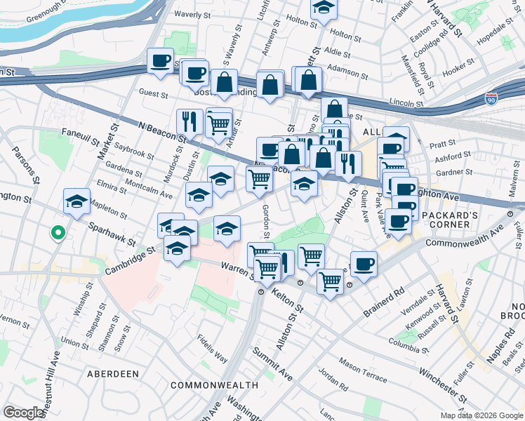 map of restaurants, bars, coffee shops, grocery stores, and more near in Boston