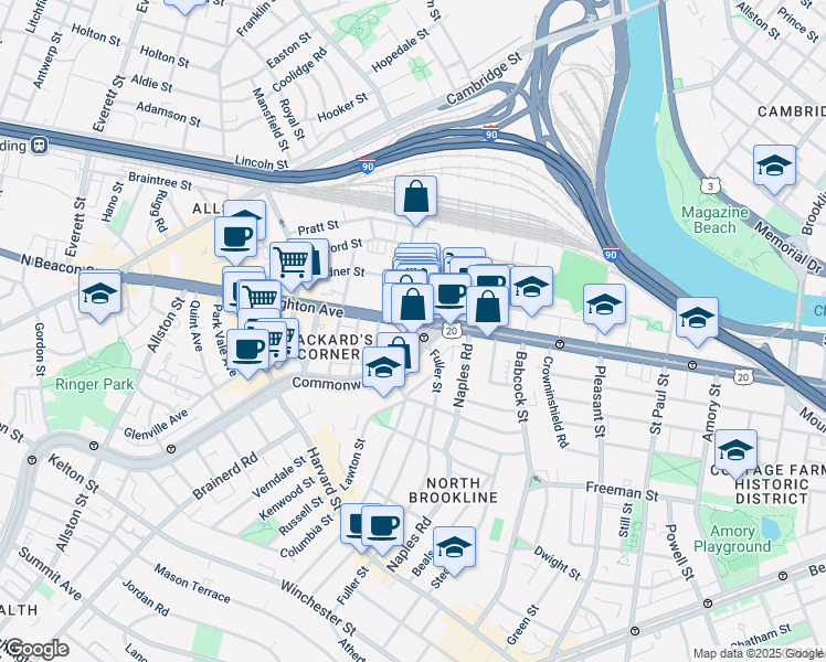 map of restaurants, bars, coffee shops, grocery stores, and more near in Boston
