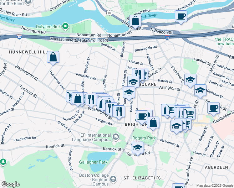 map of restaurants, bars, coffee shops, grocery stores, and more near in Boston