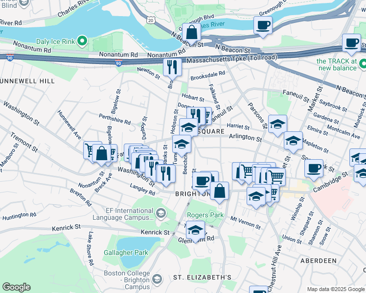 map of restaurants, bars, coffee shops, grocery stores, and more near 94 Beechcroft Street in Boston