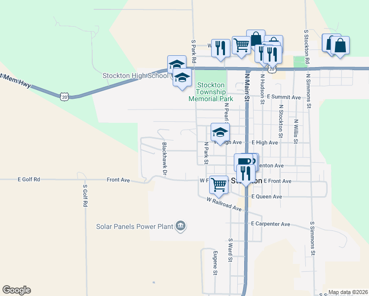 map of restaurants, bars, coffee shops, grocery stores, and more near 425 West Hillside Lane in Stockton
