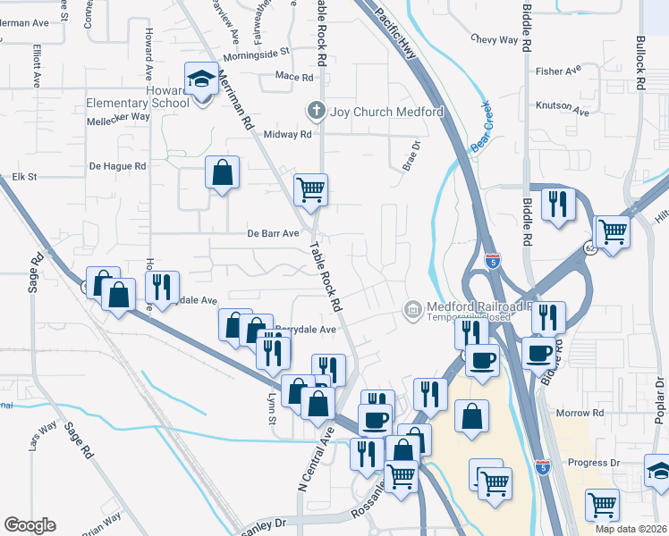 map of restaurants, bars, coffee shops, grocery stores, and more near 766 Swing Lane in Medford