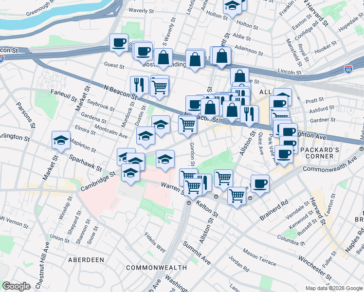 map of restaurants, bars, coffee shops, grocery stores, and more near in Boston
