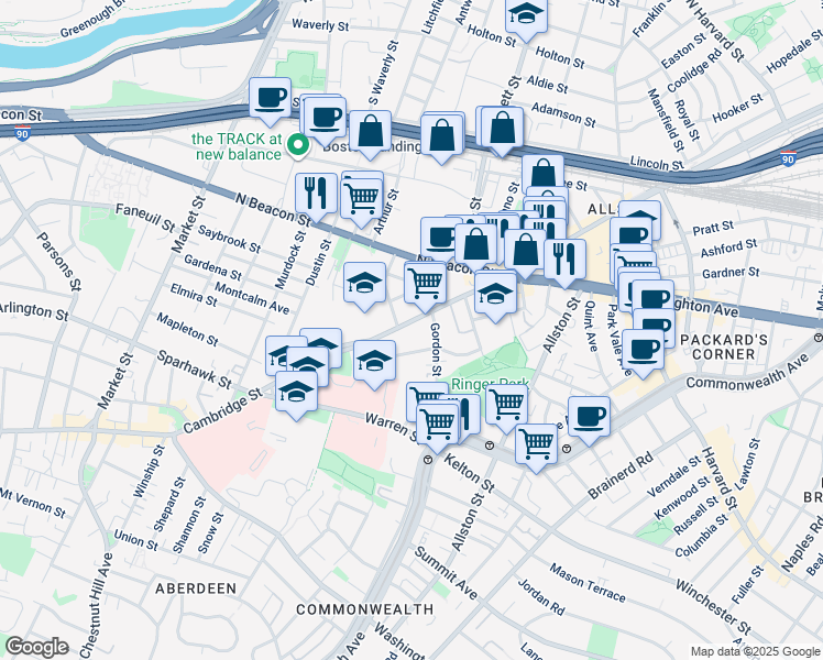 map of restaurants, bars, coffee shops, grocery stores, and more near in Boston