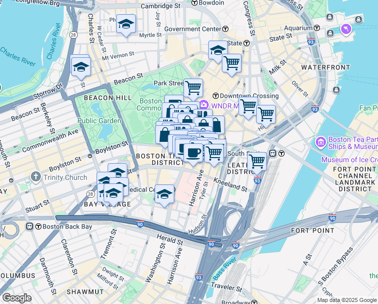 map of restaurants, bars, coffee shops, grocery stores, and more near 4 Avery Street in Boston