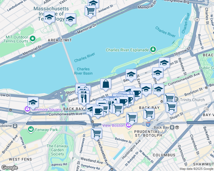 map of restaurants, bars, coffee shops, grocery stores, and more near 412 Back Street in Boston