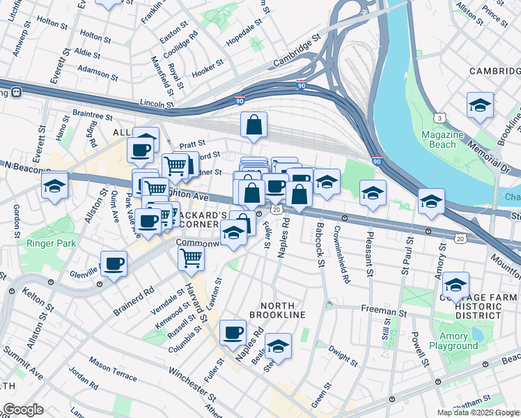 map of restaurants, bars, coffee shops, grocery stores, and more near in Boston
