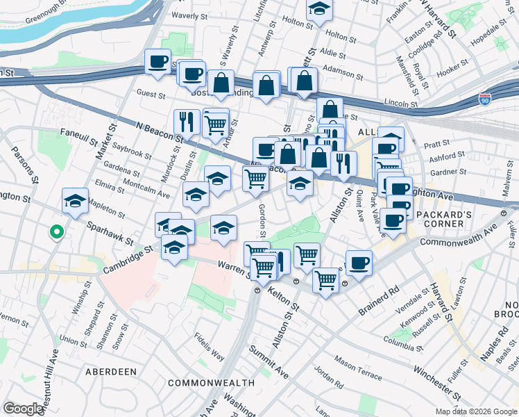 map of restaurants, bars, coffee shops, grocery stores, and more near in Boston