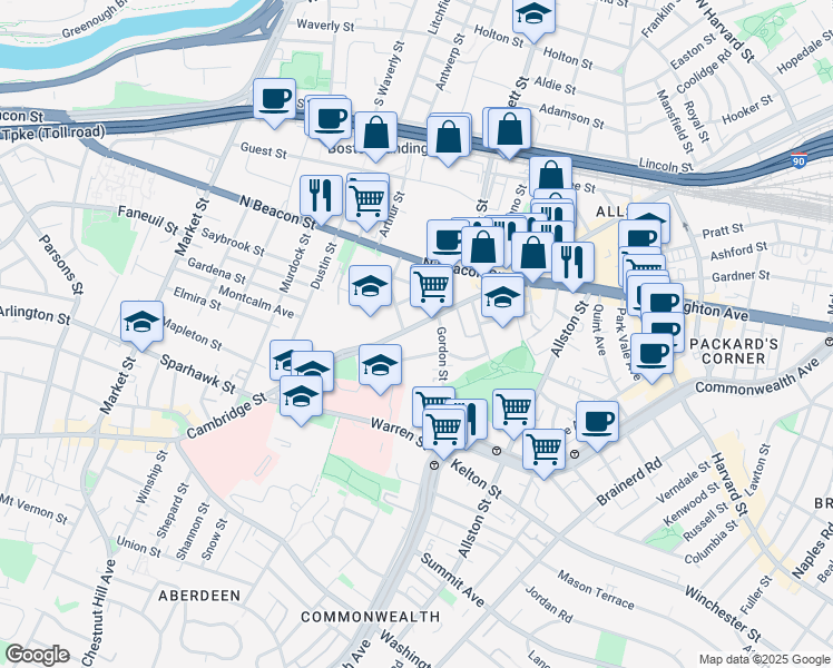map of restaurants, bars, coffee shops, grocery stores, and more near in Boston