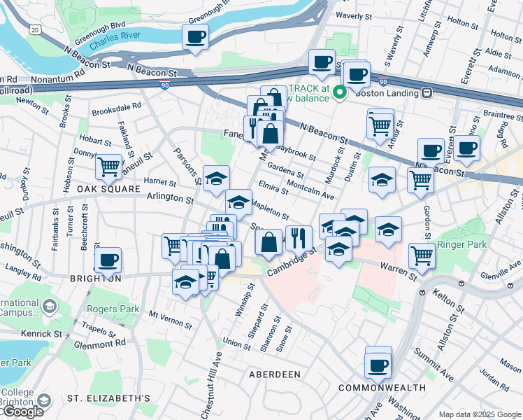 map of restaurants, bars, coffee shops, grocery stores, and more near in Boston