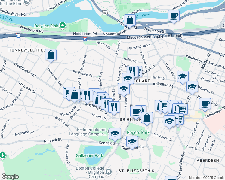 map of restaurants, bars, coffee shops, grocery stores, and more near in Boston