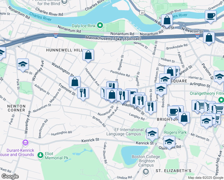 map of restaurants, bars, coffee shops, grocery stores, and more near 14-16 Champney Street in Boston