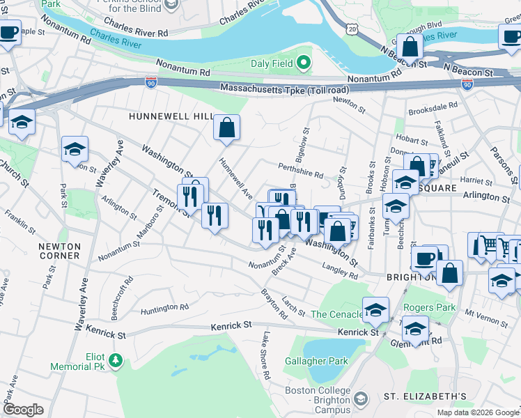 map of restaurants, bars, coffee shops, grocery stores, and more near 14 Atkins Street in Boston