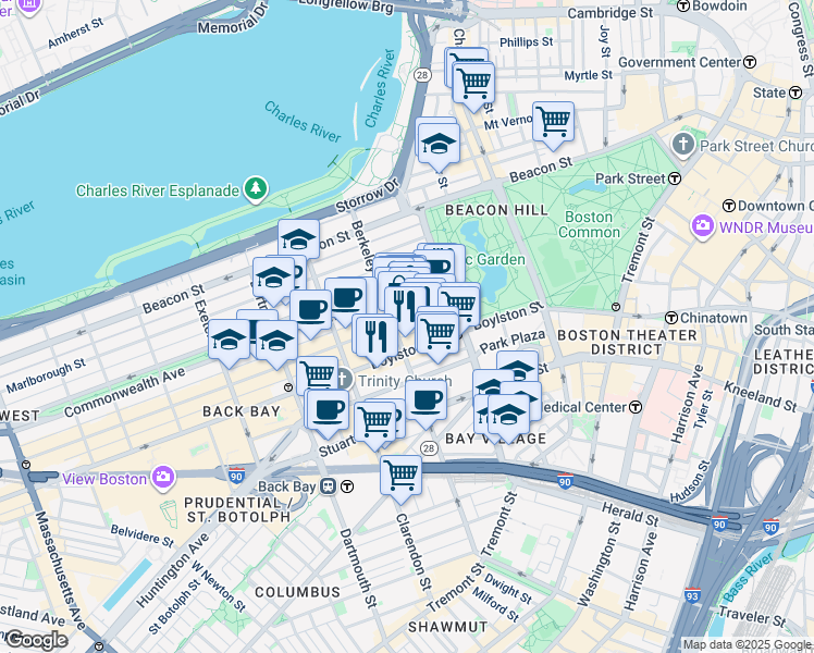 map of restaurants, bars, coffee shops, grocery stores, and more near 33 Public Alley 437 in Boston