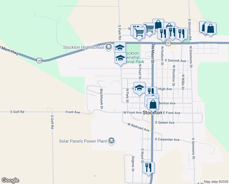 map of restaurants, bars, coffee shops, grocery stores, and more near 425 West Hillside Lane in Stockton