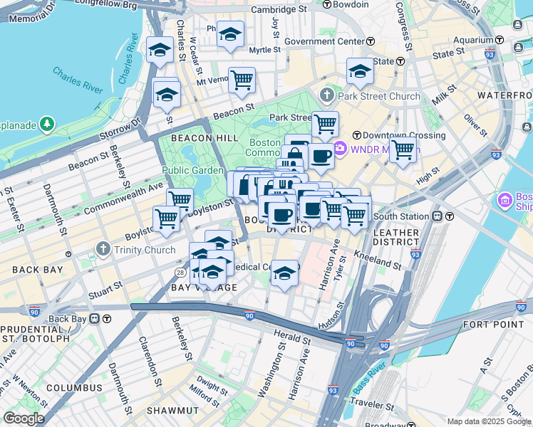 map of restaurants, bars, coffee shops, grocery stores, and more near 120 Boylston Street in Boston