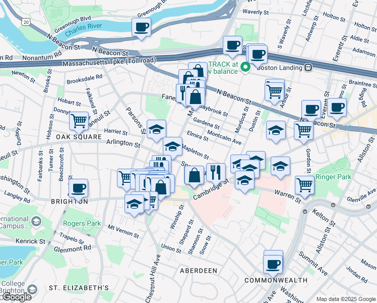 map of restaurants, bars, coffee shops, grocery stores, and more near in Boston