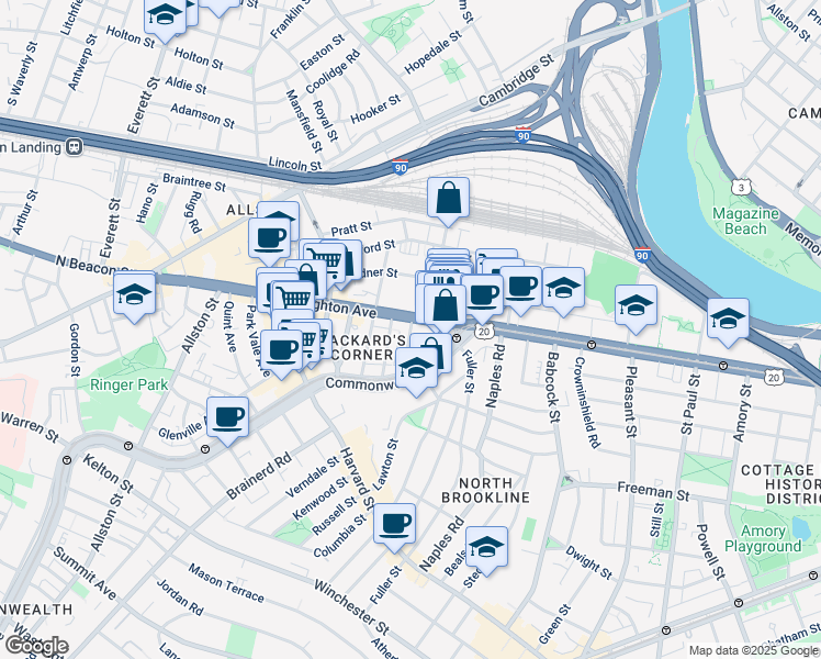 map of restaurants, bars, coffee shops, grocery stores, and more near 5 Saint Lukes Road in Boston