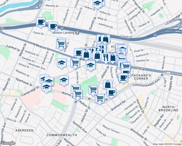 map of restaurants, bars, coffee shops, grocery stores, and more near 1 Islington Street in Boston